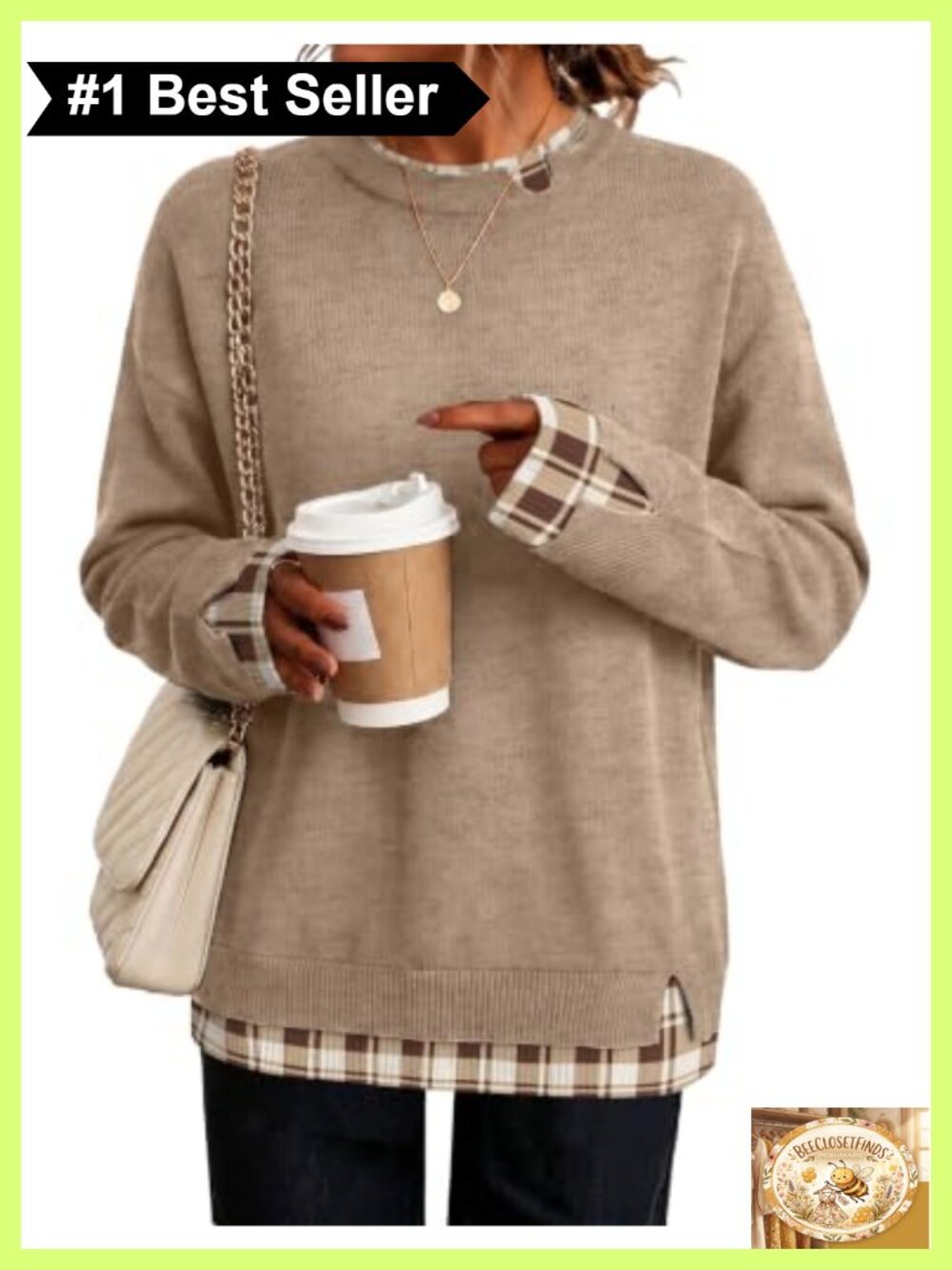Faux Layered Long Sleeve Pullover Sweater Crew Neck Loose Fit Soft